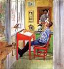 Carl Larsson Famous Paintings - Esbjorn Doing His Homework